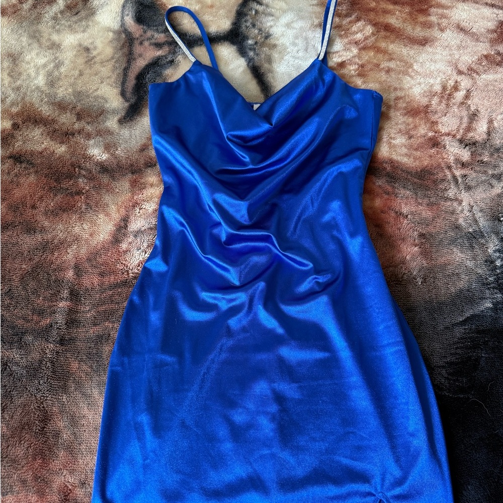 Satin Cowl Neck Slip Dress - Royal Blue